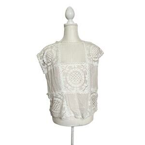 Victoria lane by bonnie aldman women lace crochet ivory white blouse cup sleeve
